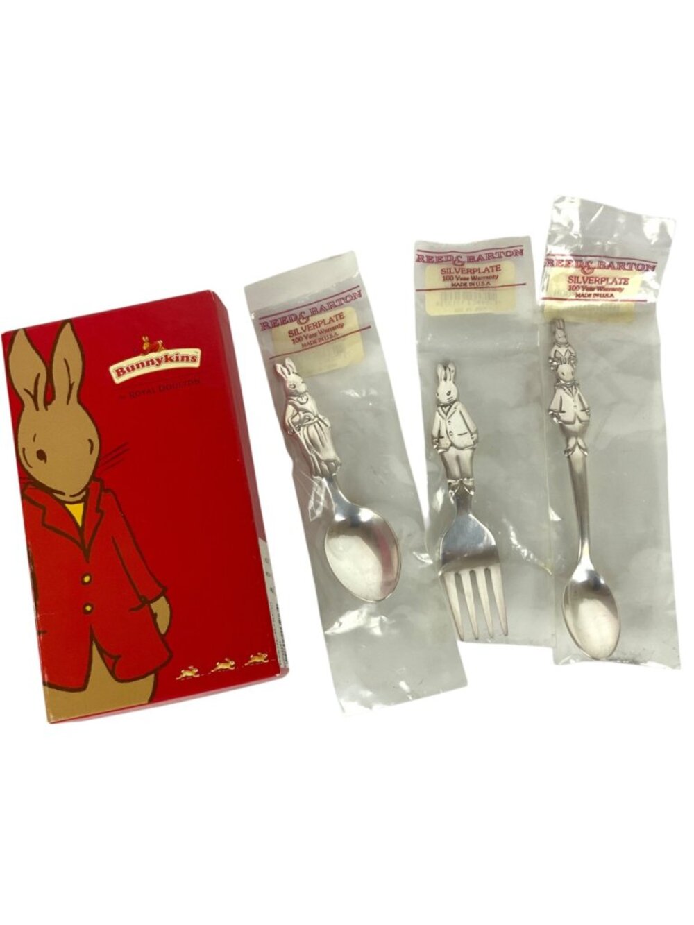 Reed & Barton Royal Doulton Bunnikins 3-Piece Silverplate Childrens Flatware Set